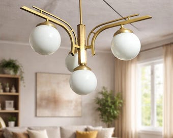 Stilnovo Style 4 Arm Handmade Brass Chandelier Pendant Lighting Fixture