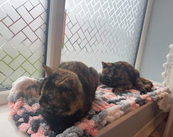 Chunky Knit Cat Bed Mat, Soft Chenille Window Perch Cushion