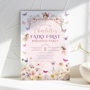 Fairy First Birthday Invitation | Enchanted Floral Fairy Princess Party Invite (Digital Download)