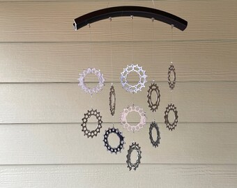 Upcycled Bike Wheel Rim and Gear Wind Chimes , Kinetic Art , Bicycle Accessories