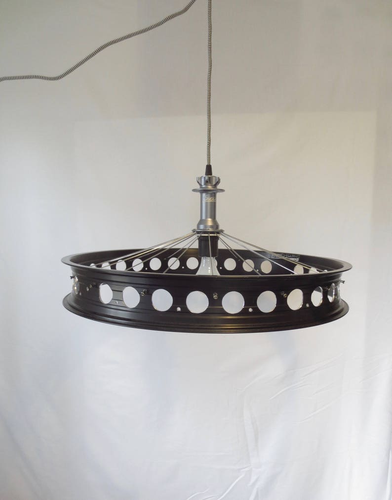 Recycled Fat Tire Bicycle Wheel Rim Ceiling Lamp Unique Home Decor Lighting