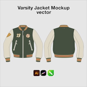 Varsity Jacket Vector Template, Streetwear CAD Mockup (Digital Download)