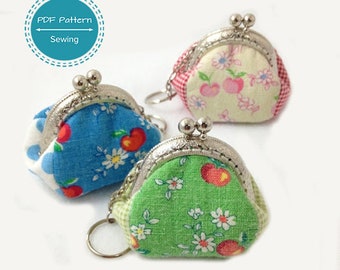 mini purse pattern, sewing pattern for keychain purse, pdf, template tutorial 5cm 1.96in frame