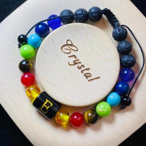 8mm Lava Rock 26 Alphabet Beads Rainbow Woven Essential Oil Diffuser Bracelet Natural Stone