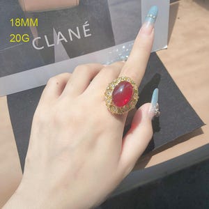 Vintage Red Glass Ring, Micro Pavé Zircon, Copper Band, European Style Costume Jewelry