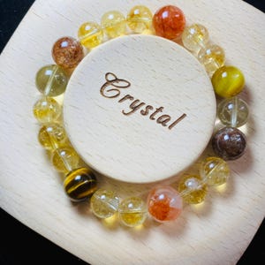 Natural Yellow Tektite Hematoid Quartz Bracelet, 8mm Beaded Stretch Jewelry