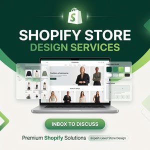 Progettazione personalizzata di negozi Shopify, configurazione di siti web di e-commerce, esperto Shopify.