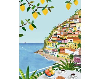 Positano Lemon Coastline Print: Italian Villa, Mediterranean Sea View, Amalfi Decor