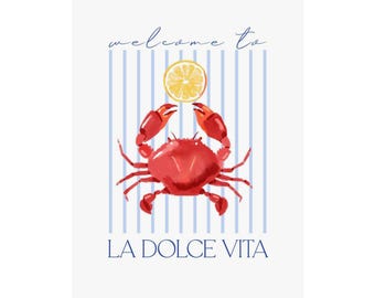 Crab and Lemon Coastal Wall Art Print (La Dolce Vita)