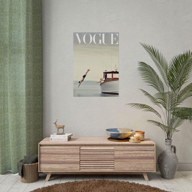 Vogue Cover Print | Summer Dive, Yacht Scene, Fashion Wall Art image 4
