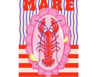 Vibrant Lobster Poster Print: Coastal Kitchen Wall Art (Digital Download)