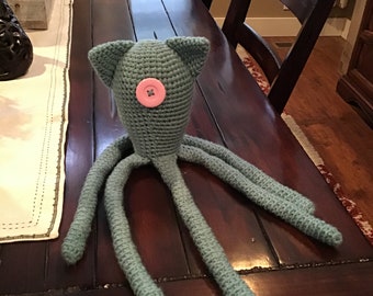 Crocheted One eyed Octopus blue gray