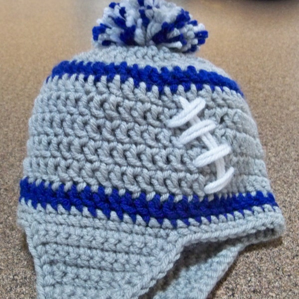 Crocheted Baby  Football Beanie with  Ear flaps Any Team any Color any Size