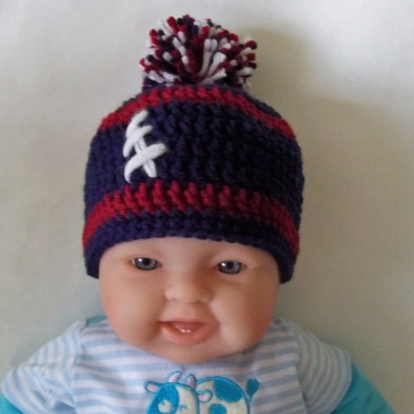 Crocheted baby football beanie  New England Patriots  All Teams All sizes All Team Colors