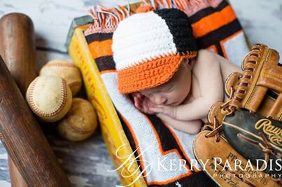Crocheted baby baseball hat Black Orange and black or Any team any color