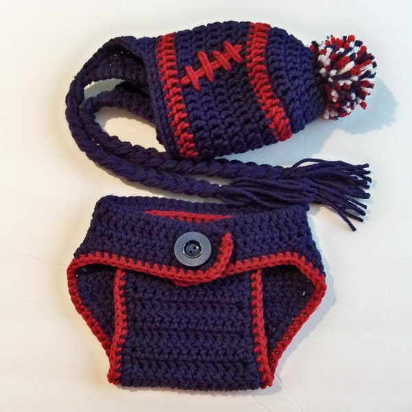 Crocheted baby football beanie and diaper cover Photo prop Any Team Any team color