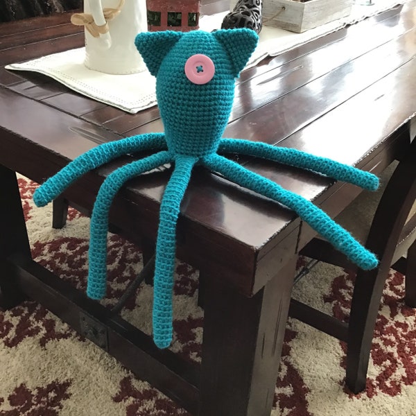 Crocheted One eyed Octopus bright turquoise
