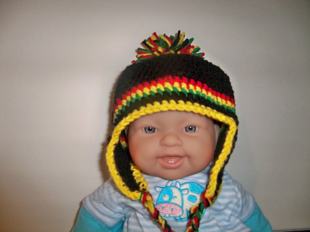 Crocheted Rasta Baby Flapper Beanie - Etsy