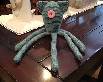 Crocheted One eyed Octopus bright turquoise