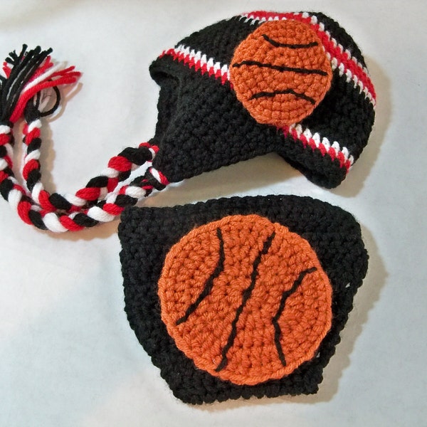 Basket-ball au crochet bonnet et couche Cover noir rouge et gris