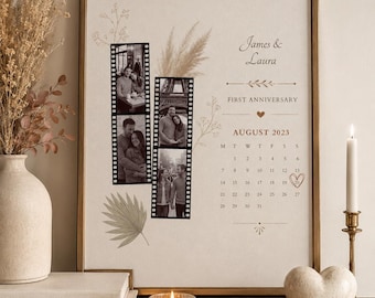 Custom Anniversary Photo Collage Print, Personalized Couple Calendar Poster (Digital Download)