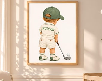 Personalized Golf Nursery Art, Custom Boy Name Print, Golf Nursery Decor, Sage Green Little Golfer Wall Print, Baby Gift