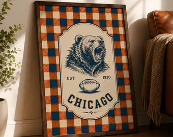 Decorazione murale di Chicago, arredamento vintage a tema football americano, stampa sportiva retrò con orsi, regalo per i tifosi di Chicago, poster per sala giochi e "man cave".