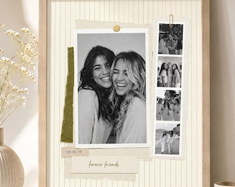 Best Friend Photo Collage Print, Personalized BFF Gift, Custom Friendship Wall Art, Memory Poster