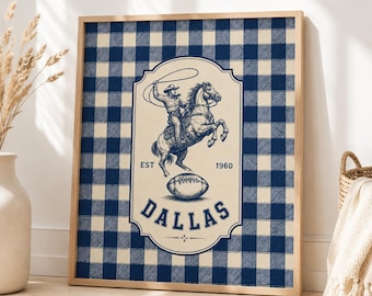 Decorazione murale a tema Dallas Football, arredamento da parete in stile western cowboy, arredamento per la stanza blu navy, download digitale