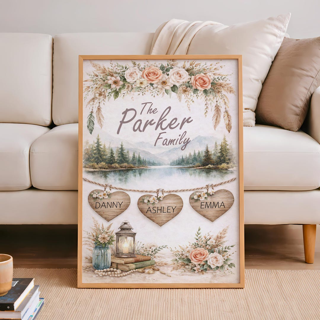 Personalized Family Wall Art Print, Custom Kids Name Sign, Rustic ...