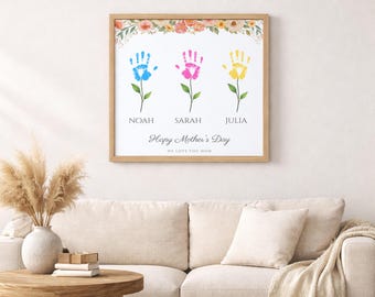 Arte murale personalizzata per la festa della mamma, impronta della mano personalizzata per bambini, stampabile, regalo di compleanno per la mamma