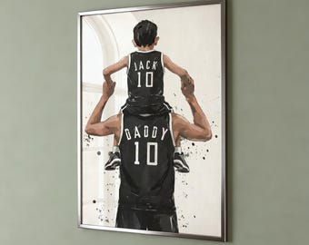Personalisiertes Basketball-Poster für Vater und Sohn, Name und Nummer, Jersey-Druck, Vater-Sohn-Wandkunst, Sport-Vater-Geschenk (digitaler Download)