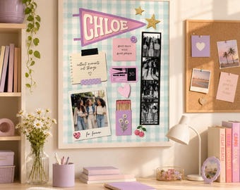 Personalized Scrapbook Poster, Custom Photo Collage, Gingham Background Keepsake Print (Digital Download)