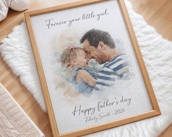 Personalized Watercolor Father Daughter Wall Art, Forever Your Little Girl, Fathers Day Gift from Daughter, Printable Digital Download Art
