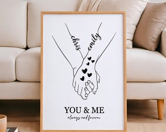 Personalized Pinky Promise Couple Name Line Wall Art - Custom Couple Gift You & Me, Velentine's Day Gift (Digital Download)
