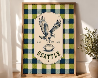 Seattle Wall Art, Vintage Football Decor, Retro Sports Print, Game Room Poster, Man Cave Art