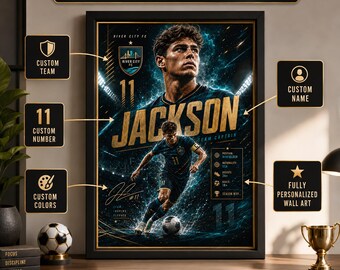 Custom Soccer Player Poster, Personalized Football Star Wall Art, Boys Room Sports Decor Gift, Your Favorite Soccer Star Wall Art