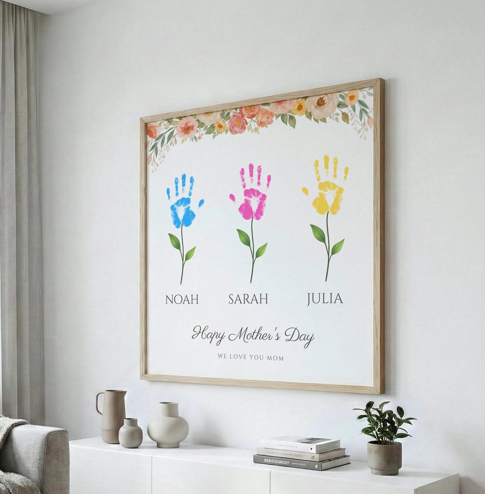 Personalized Mothers Day Wall Art Custom Kids Handprint Flower ...