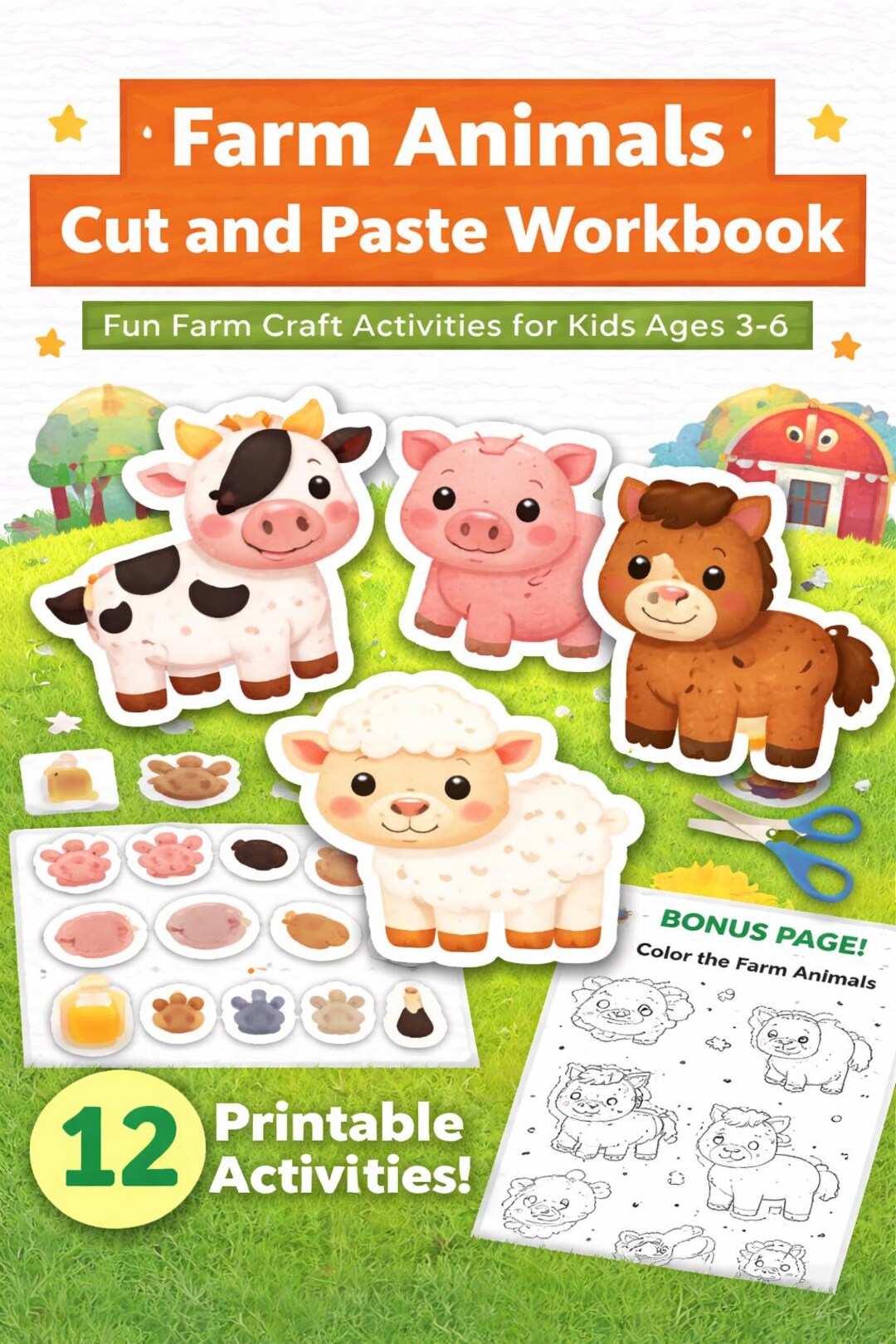 Farm Animals Cut and Paste Workbook | Preschool Fine Motor Skills Craft ...