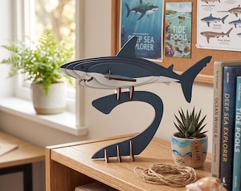 3D houten haaienpuzzelset – bouwen en schilderen oceaan STEM-speelgoed (16 stuks)