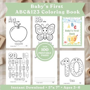 Libro para colorear del primer abecedario del bebé (ABC 123), actividad para baby shower, páginas del alfabeto para imprimir (descarga digital).