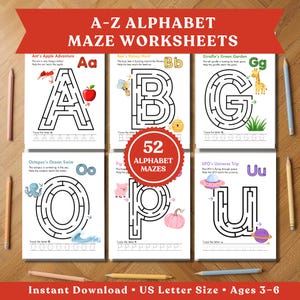 Schede didattiche del labirinto dell'alfabeto per la scuola materna - Attività di riconoscimento delle lettere (download digitale)