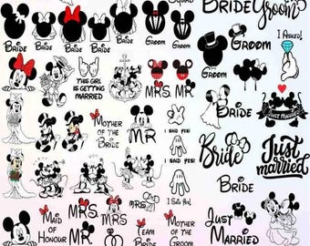 50 Minnie Bride Wedding Svg Bundle Layered Item, Minnie Bride Instant Download, Just Married Png, Minnie Wedding Party, Honeymoon Png