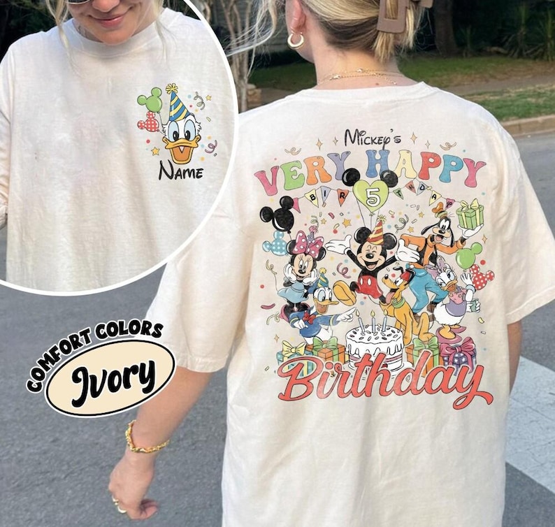 Custom Very Happy Birthday Disneyland Crew Shirt, All Disneyland Character Personalization Disney Birthday Girl Boy Tee,Birthday Party Shirt image 4