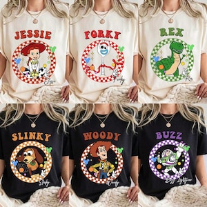 Custom All Disneyland Pixar Toy Story Checkered Shirt, Woody Buzz Jessie Rex Lotso, Family Vacation Tee, Personalized Group Matching Tee image 1