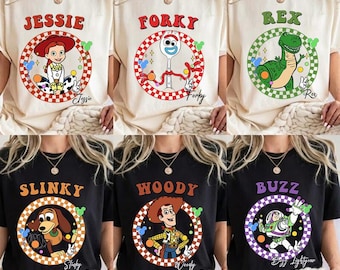 Custom All Disneyland Pixar Toy Story Checkered Shirt, Woody Buzz Jessie Rex Lotso, Family Vacation Tee, Personalized Group Matching Tee