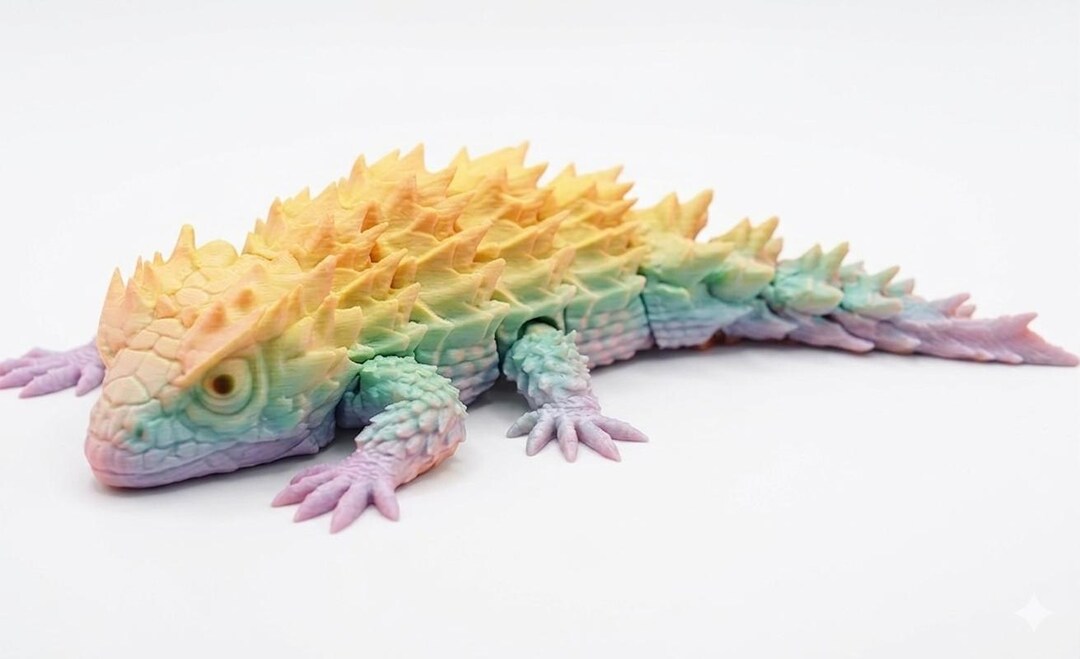 Lizard Fidget Springy Articulated Rainbow Lizard Fidget Toy - 3D Printed Spiky Dragon Desk ...