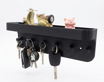 Slim Wall Key Holder with Mini Shelf, Floating Key Rack for Entryway, Modern 3D Printed Organizer, Small Wall Shelf for Trinkets and Keys