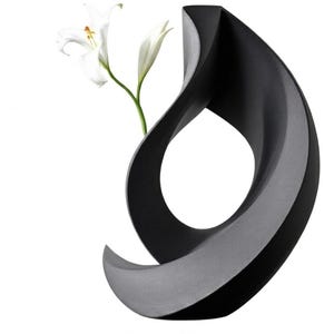 Parametric Fluid Vase, Modern Abstract Flower Pot, Minimalist Black Sculpture, Scandi Style Desktop Vase, Unique 3D Printed Art Piece