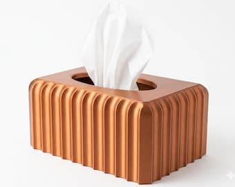 Luxury Tissue Box Cover, Copper Ribbed Kleenex Box Holder, Modern Bathroom Decor, Art Deco Napkin Dispenser,Minimalist Living Room Accessory